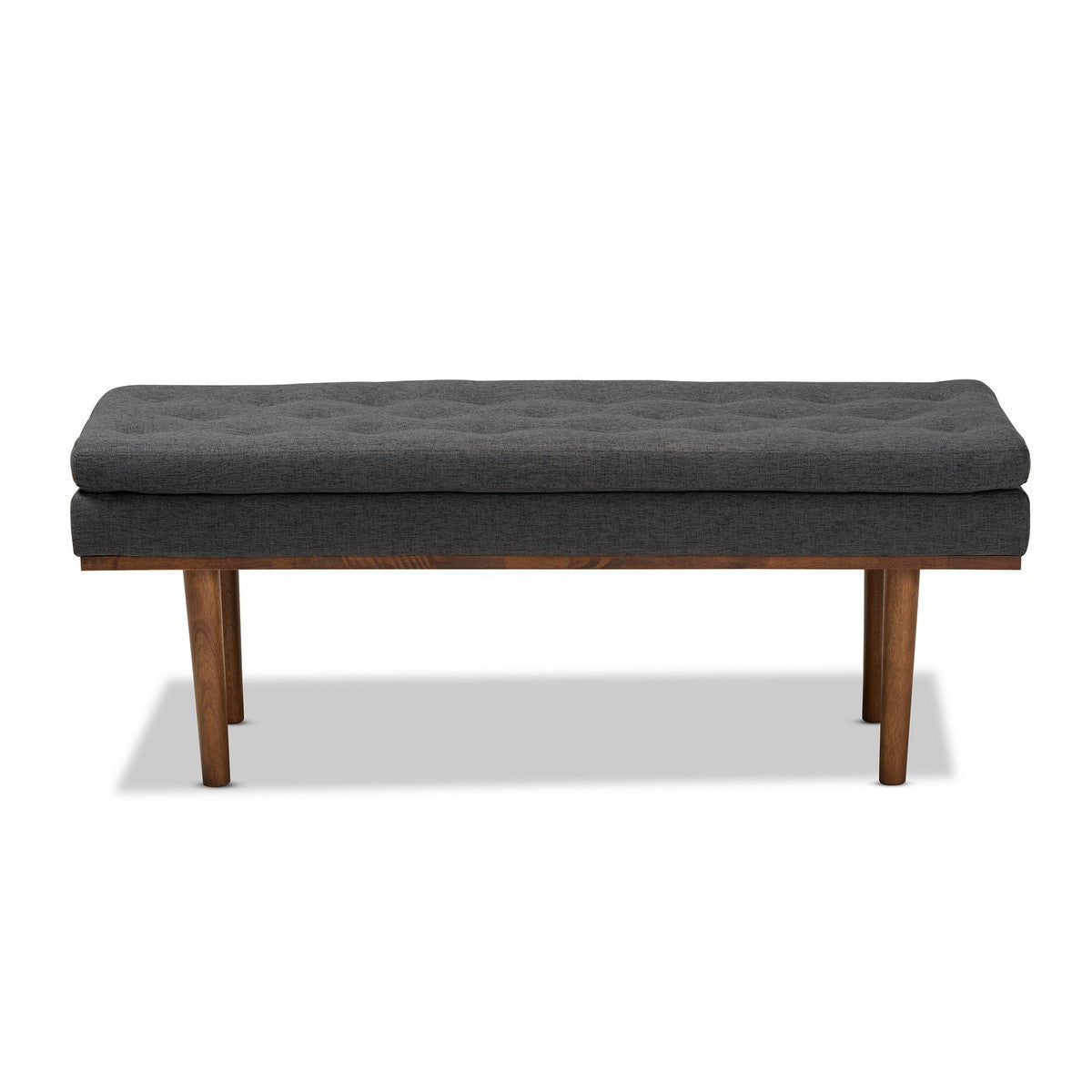 Baxton Studio Arne Mid-Century Modern Dark Grey Fabric Upholstered Walnut Finished Bench