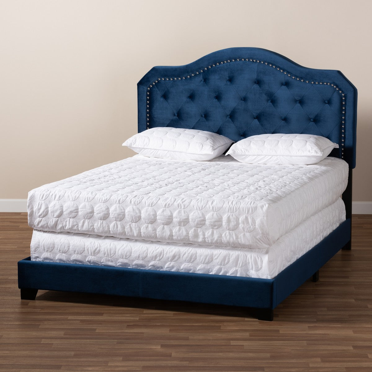 Baxton Studio Samantha Modern and Contemporary Navy Blue Velvet Fabric Upholstered Full Size Button Tufted Bed