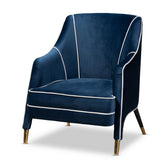 Baxton Studio Ainslie Glam and Luxe Navy Blue Velvet Fabric Upholstered Gold Finished Armchair  Baxton Studio- Chairs-Minimal And Modern - 1