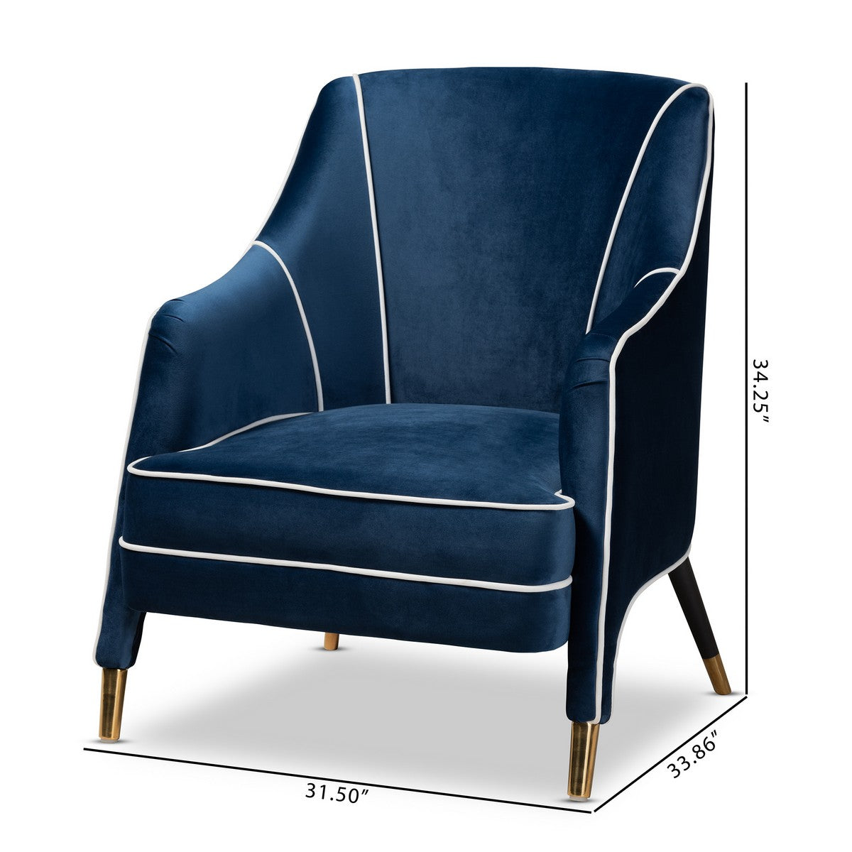 Baxton Studio Ainslie Glam and Luxe Navy Blue Velvet Fabric Upholstered Gold Finished Armchair