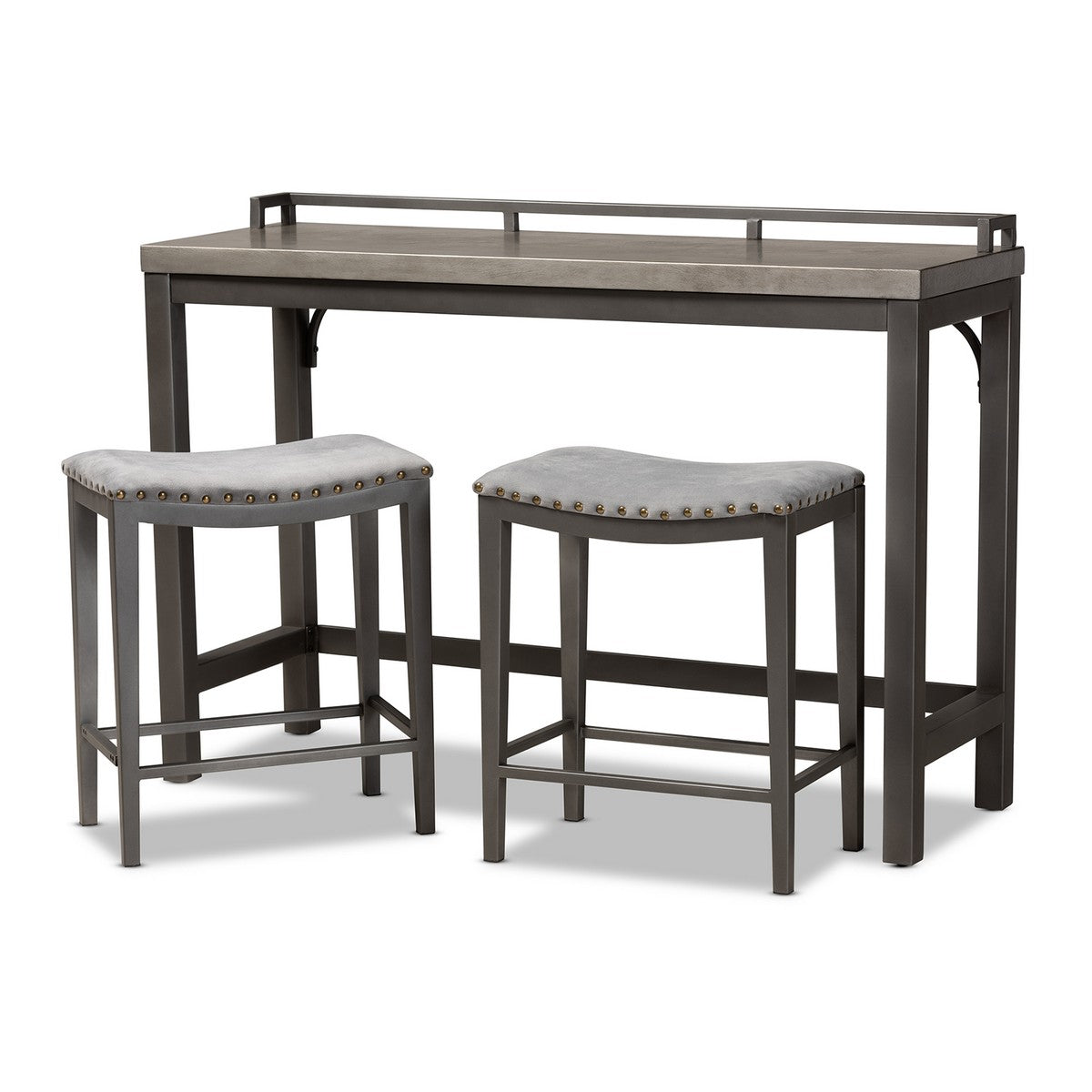 Baxton Studio Noll Modern and Contemporary Grey Fabric Upholstered 3-Piece Multipurpose Metal Counter Table Set Baxton Studio- Pub Sets-Minimal And Modern - 1