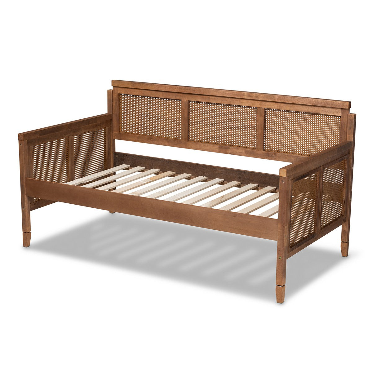 Baxton Studio Toveli Vintage French Inspired Ash Wanut Finished Wood and Synthetic Rattan Daybed