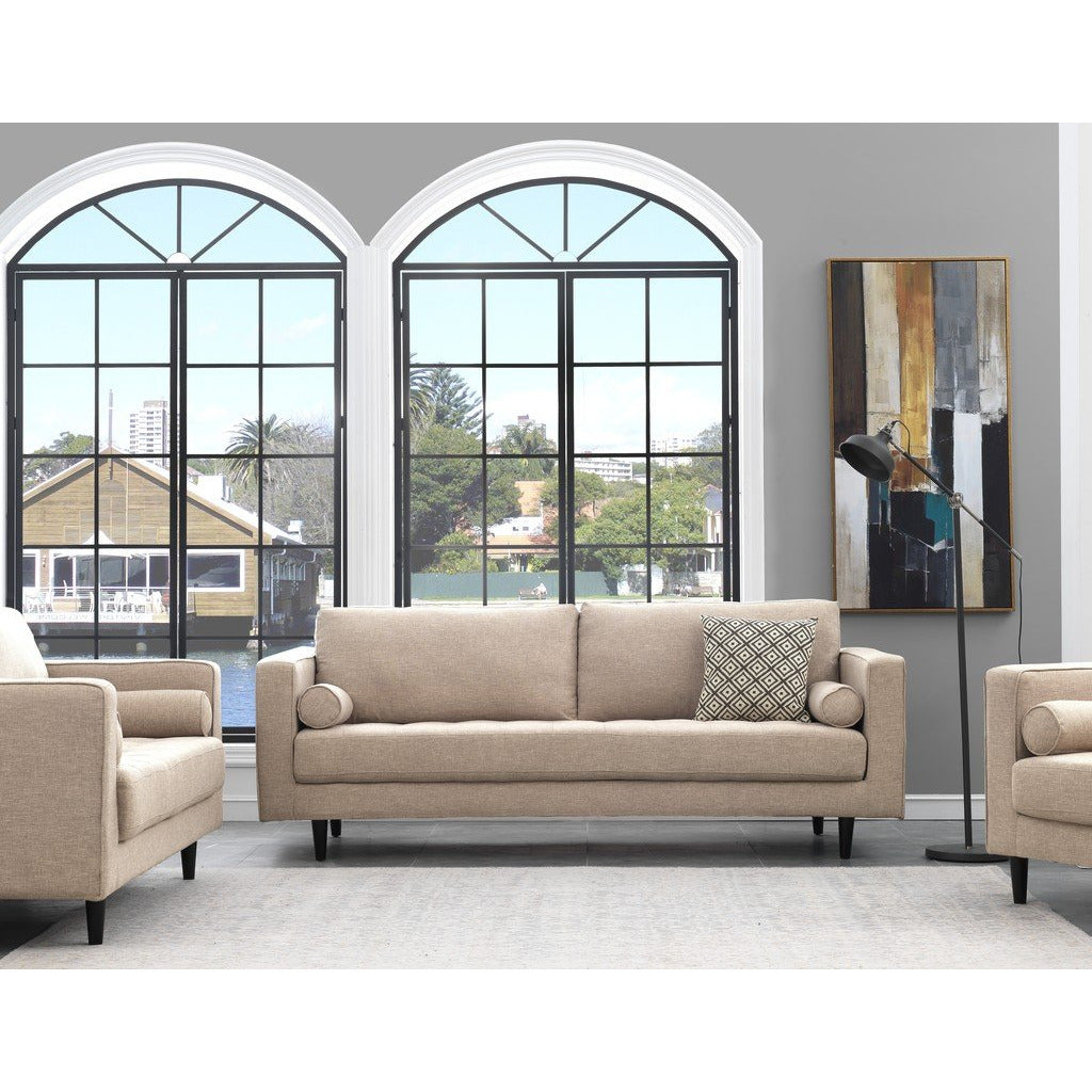 Manhattan Comfort Arthur 3-Seat Tan-Brown Tweed Sofa