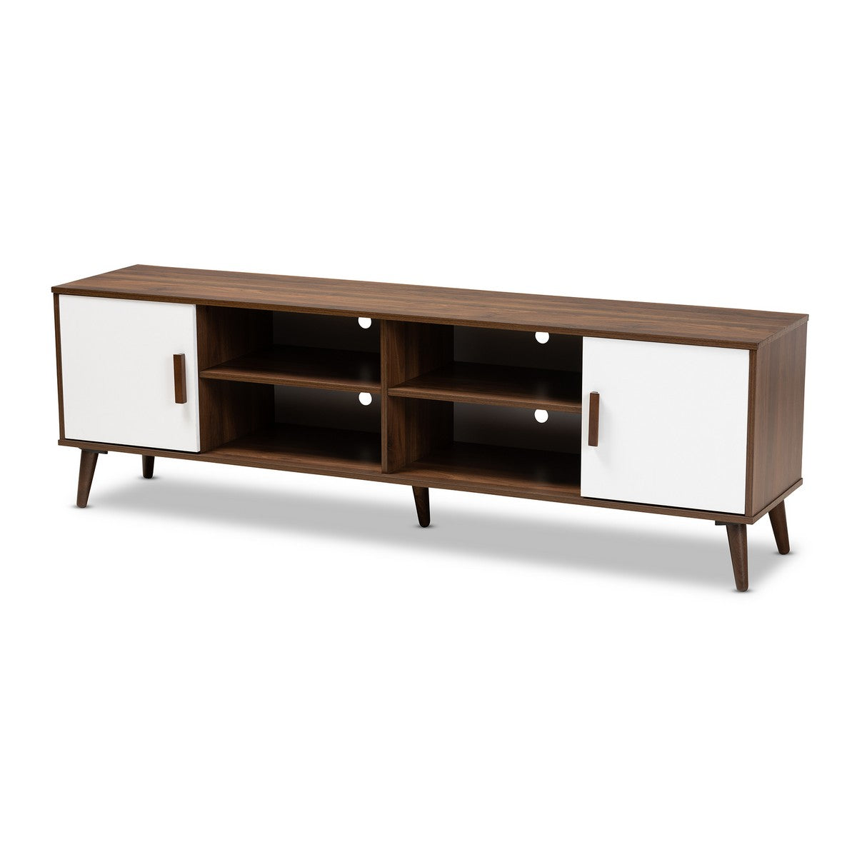 Baxton Studio Quinn Mid-Century Modern Two-Tone White and Walnut Finished 2-Door Wood TV Stand Baxton Studio- TV Stands-Minimal And Modern - 1