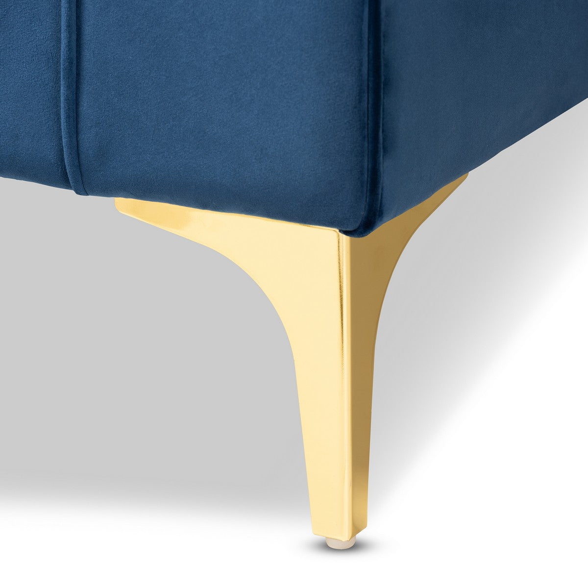Baxton Studio Giselle Glam and Luxe Navy Blue Velvet Fabric Upholstered Mirrored Gold Finished Left Facing Sectional Sofa with Chaise