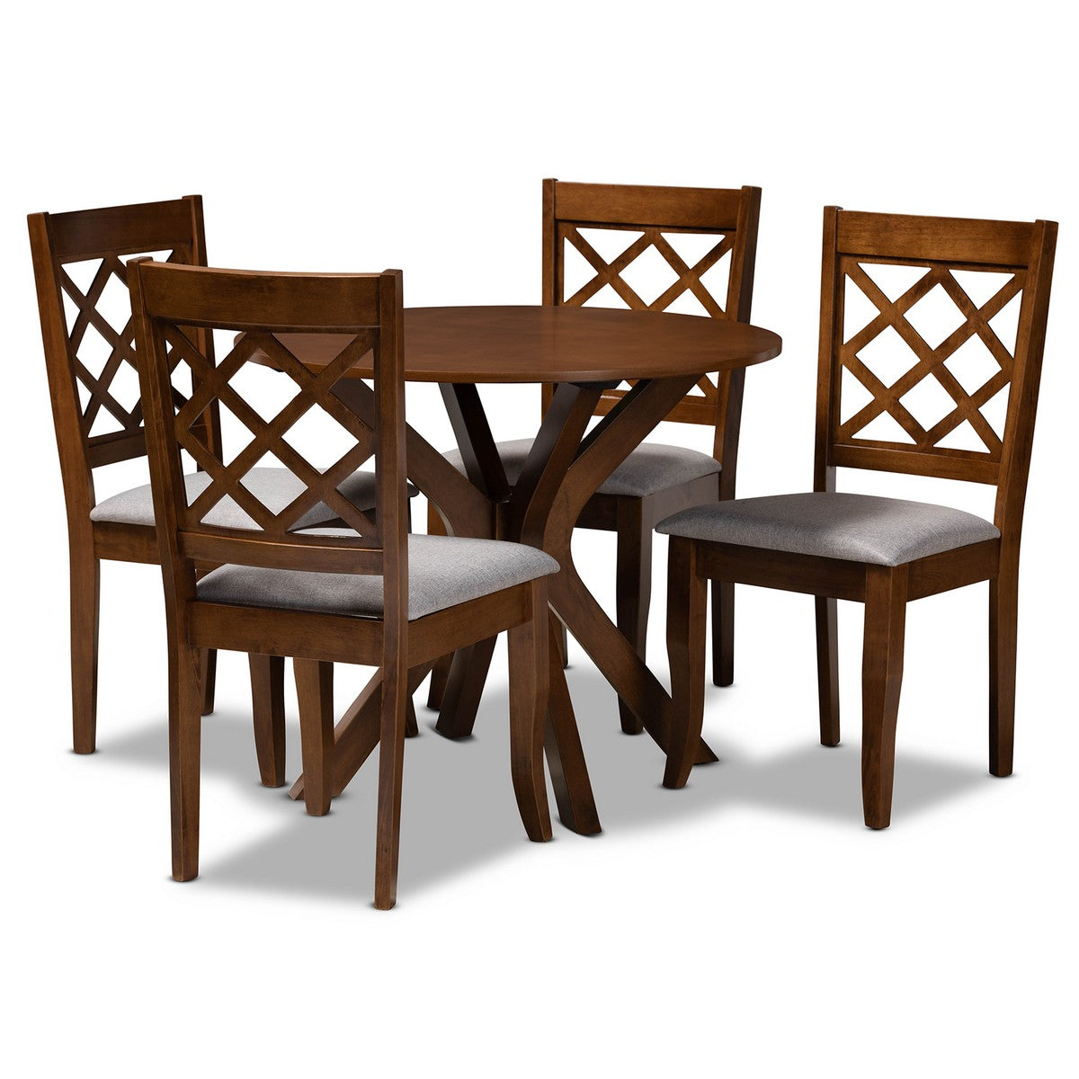 Baxton Studio Jana Modern and Contemporary Grey Fabric Upholstered and Walnut Brown Finished Wood 5-Piece Dining Set Baxton Studio-Dining Sets-Minimal And Modern - 1