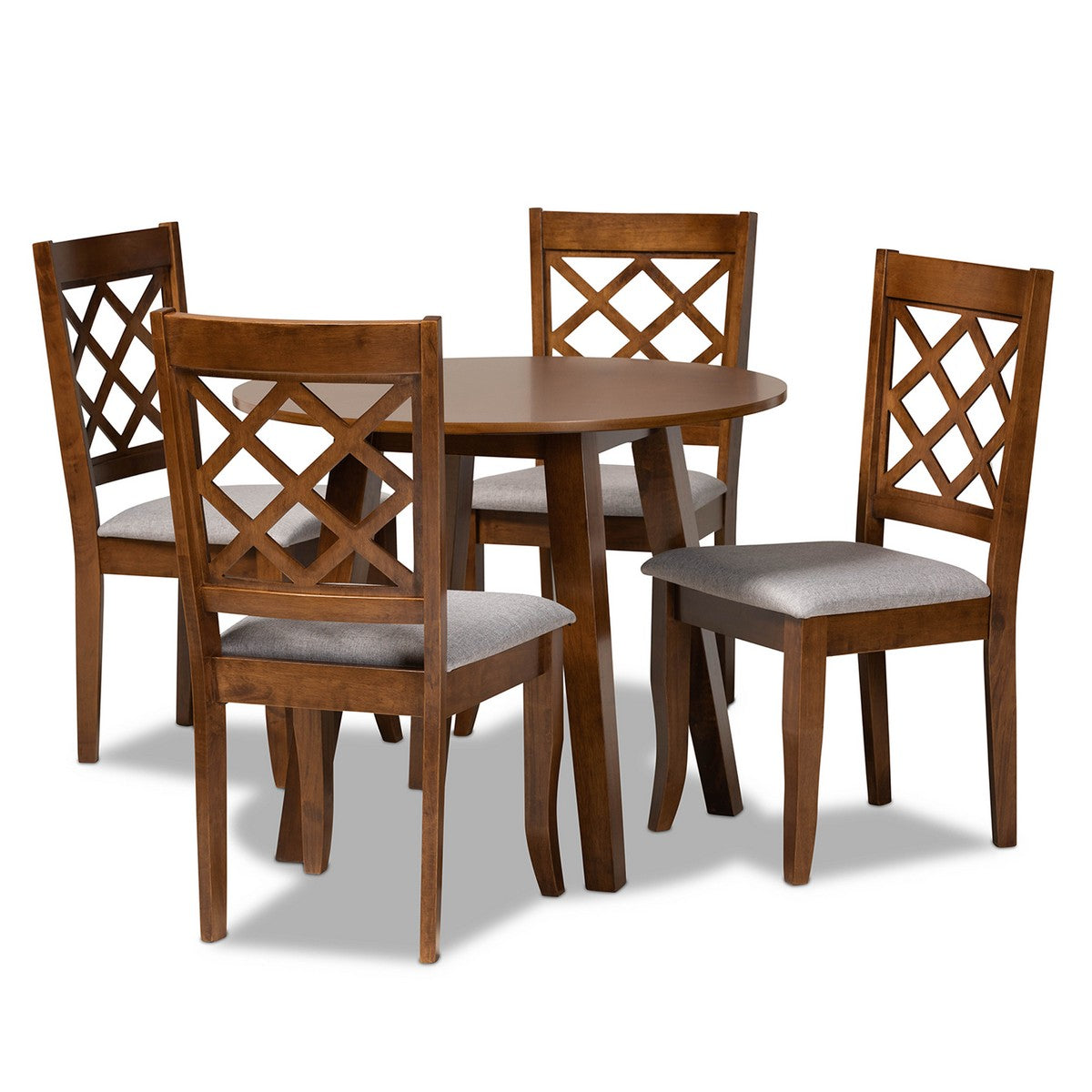 Baxton Studio Adara Modern and Contemporary Grey Fabric Upholstered and Walnut Brown Finished Wood 5-Piece Dining Set Baxton Studio- Dining Sets-Minimal And Modern - 1