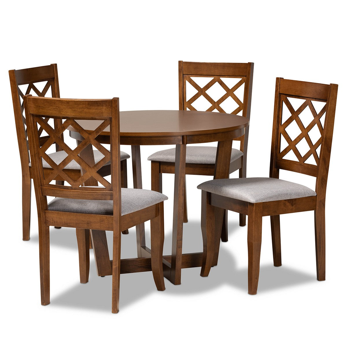 Baxton Studio Dayna Modern and Contemporary Grey Fabric Upholstered and Walnut Brown Finished Wood 5-Piece Dining Set Baxton Studio- Dining Sets-Minimal And Modern - 1