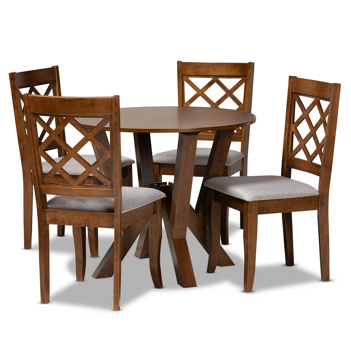 Baxton Studio Zoe Modern and Contemporary Grey Fabric Upholstered and Walnut Brown Finished Wood 5-Piece Dining Set Baxton Studio- Dining Sets-Minimal And Modern - 1