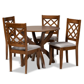 Baxton Studio Beth Modern and Contemporary Grey Fabric Upholstered and Walnut Brown Finished Wood 5-Piece Dining Set Baxton Studio- Dining Sets-Minimal And Modern - 1