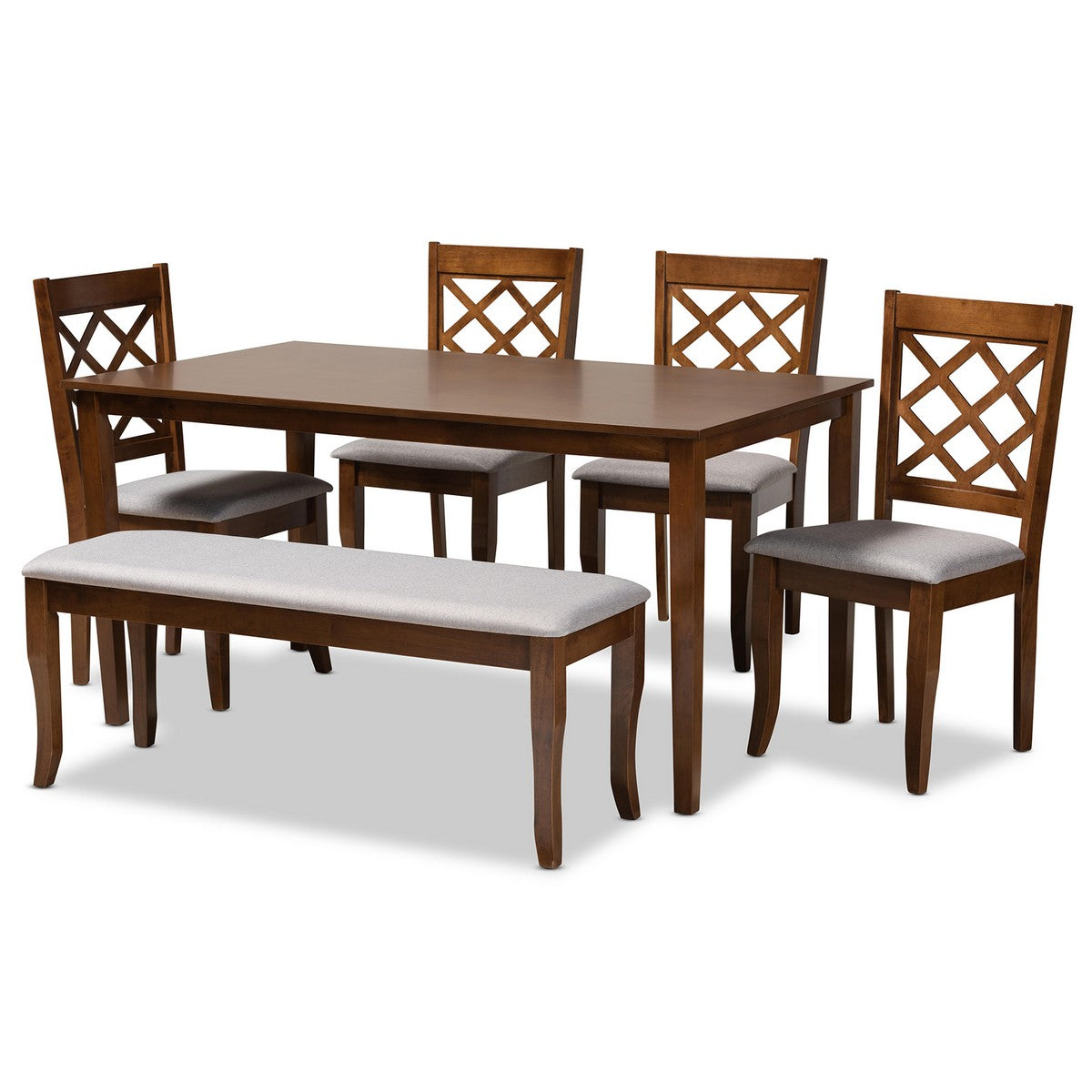 Baxton Studio Andor Modern and Contemporary Grey Fabric Upholstered and Walnut Brown Finished Wood 6-Piece Dining Set Baxton Studio-Dining Sets-Minimal And Modern - 1