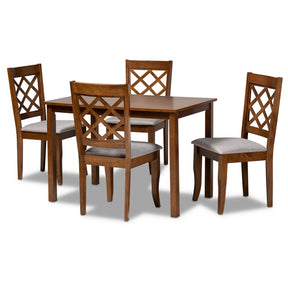 Baxton Studio Sari Modern and Contemporary Grey Fabric Upholstered and Walnut Brown Finished Wood 5-Piece Dining Set Baxton Studio- Dining Sets-Minimal And Modern - 1
