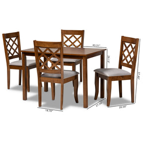 Baxton Studio Sari Modern and Contemporary Grey Fabric Upholstered and Walnut Brown Finished Wood 5-Piece Dining Set