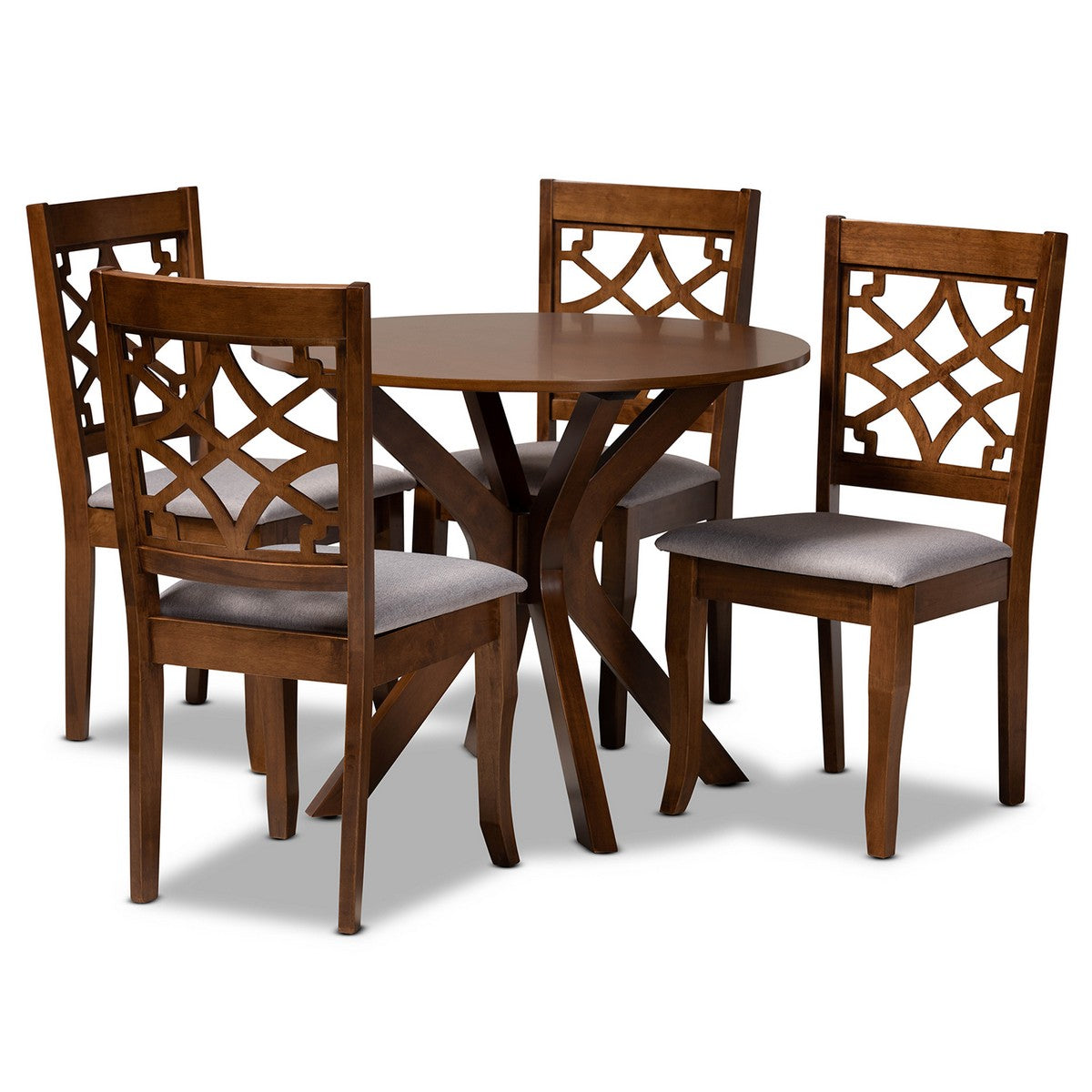Baxton Studio Elena Modern and Contemporary Grey Fabric Upholstered and Walnut Brown Finished Wood 5-Piece Dining Set Baxton Studio-Dining Sets-Minimal And Modern - 1