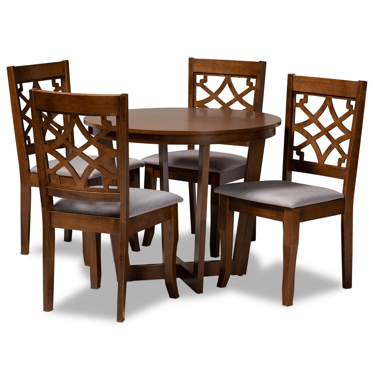 Baxton Studio Tricia Modern and Contemporary Grey Fabric Upholstered and Walnut Brown Finished Wood 5-Piece Dining Set Baxton Studio-Dining Sets-Minimal And Modern - 1