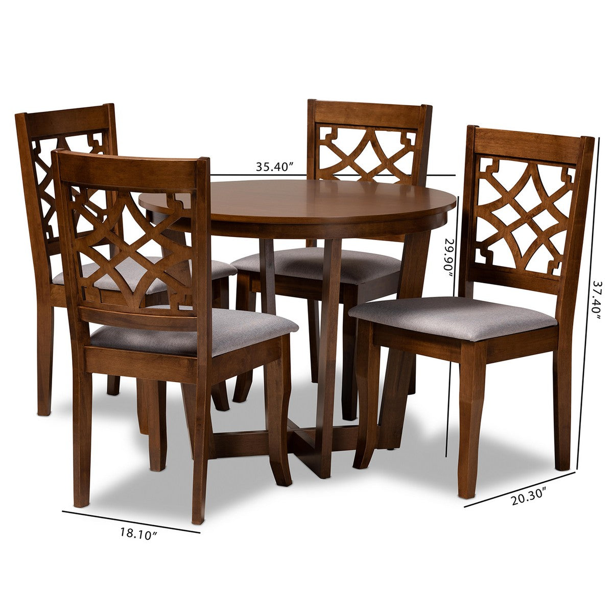 Baxton Studio Tricia Modern and Contemporary Grey Fabric Upholstered and Walnut Brown Finished Wood 5-Piece Dining Set