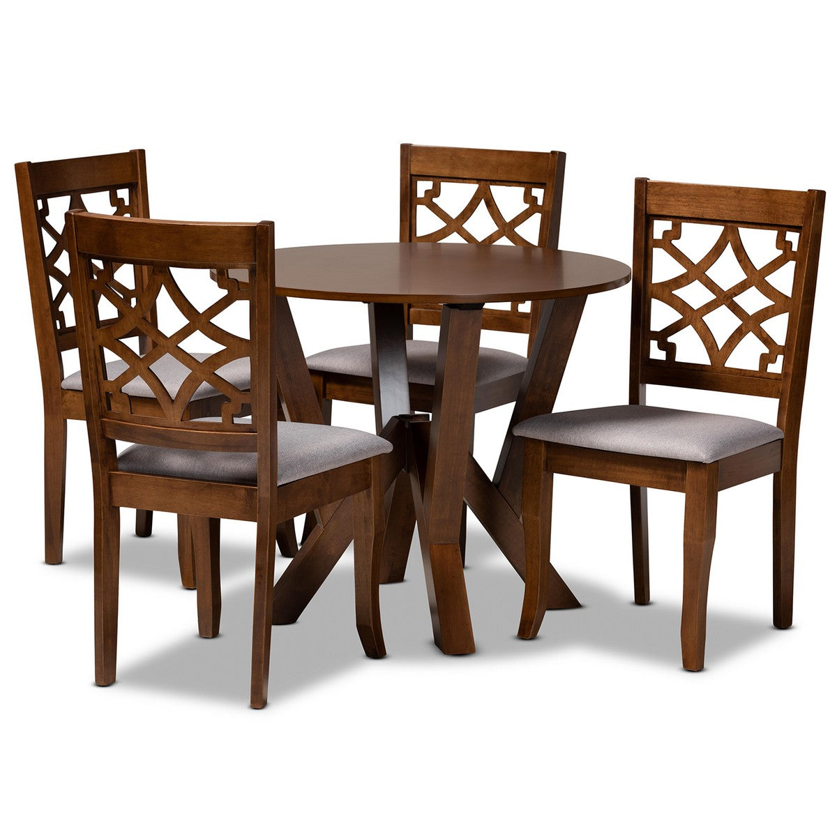 Baxton Studio Alisa Modern and Contemporary Grey Fabric Upholstered and Walnut Brown Finished Wood 5-Piece Dining Set Baxton Studio-Dining Sets-Minimal And Modern - 1
