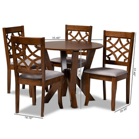 Baxton Studio Alisa Modern and Contemporary Grey Fabric Upholstered and Walnut Brown Finished Wood 5-Piece Dining Set