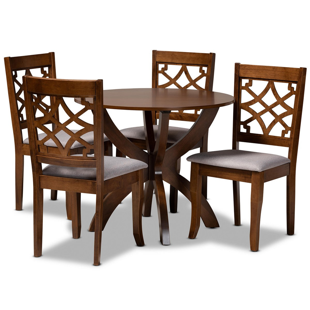 Baxton Studio Sandra Modern and Contemporary Grey Fabric Upholstered and Walnut Brown Finished Wood 5-Piece Dining Set Baxton Studio-Dining Sets-Minimal And Modern - 1