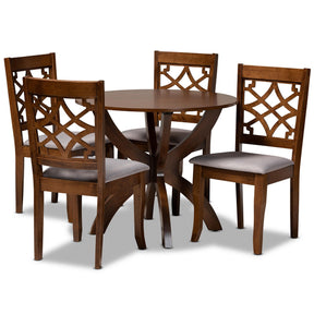 Baxton Studio Sandra Modern and Contemporary Grey Fabric Upholstered and Walnut Brown Finished Wood 5-Piece Dining Set Baxton Studio-Dining Sets-Minimal And Modern - 1