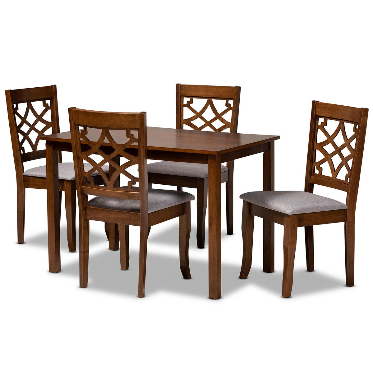 Baxton Studio Celina Modern and Contemporary Grey Fabric Upholstered and Walnut Brown Finished Wood 5-Piece Dining Set Baxton Studio-Dining Sets-Minimal And Modern - 1