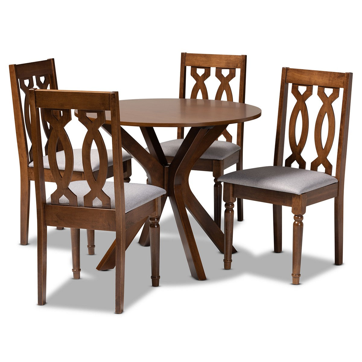 Baxton Studio Callie Modern and Contemporary Grey Fabric Upholstered and Walnut Brown Finished Wood 5-Piece Dining Set Baxton Studio-Dining Sets-Minimal And Modern - 1