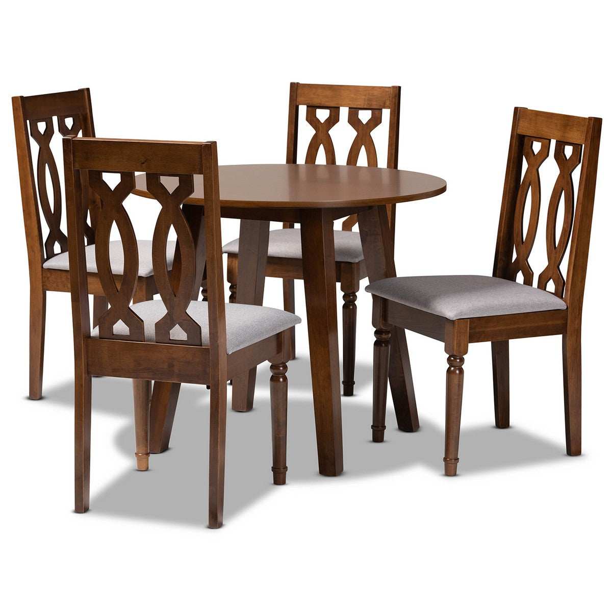 Baxton Studio Pia Modern and Contemporary Grey Fabric Upholstered and Walnut Brown Finished Wood 5-Piece Dining Set Baxton Studio-Dining Sets-Minimal And Modern - 1