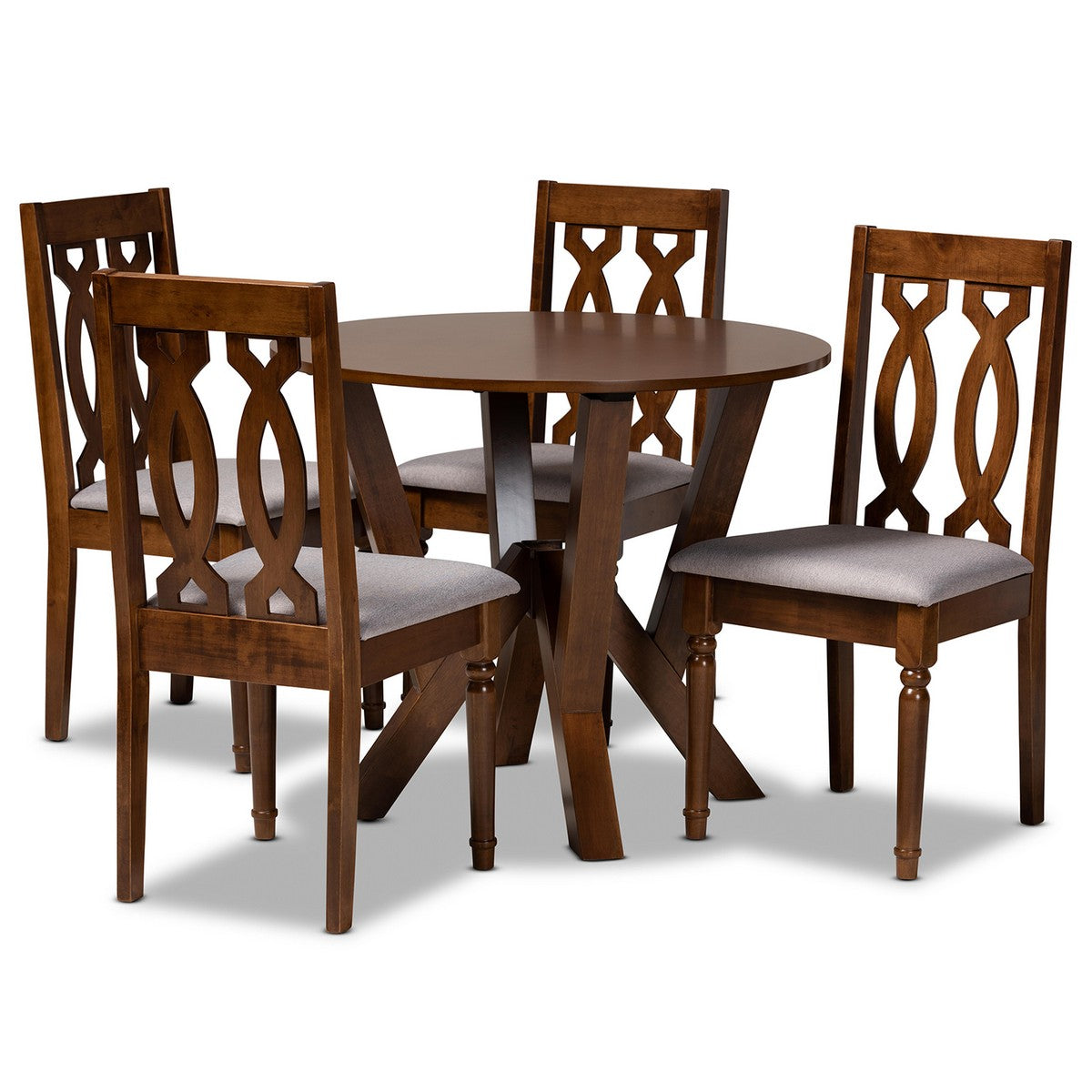 Baxton Studio Elaine Modern and Contemporary Grey Fabric Upholstered and Walnut Brown Finished Wood 5-Piece Dining Set Baxton Studio-Dining Sets-Minimal And Modern - 1