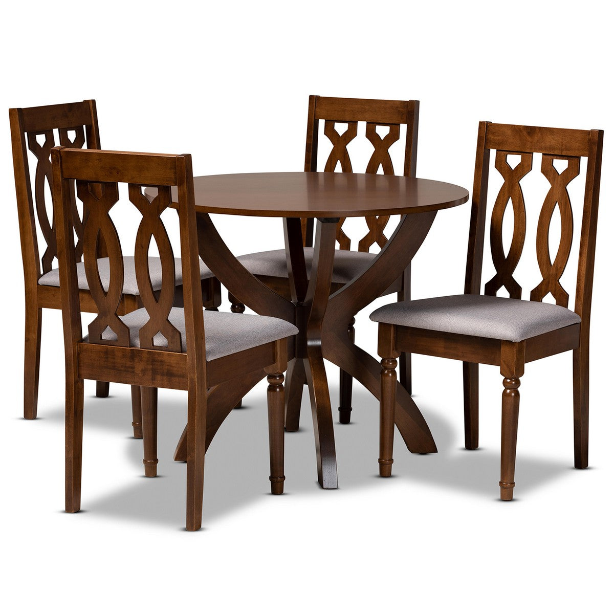 Baxton Studio Mona Modern and Contemporary Grey Fabric Upholstered and Walnut Brown Finished Wood 5-Piece Dining Set Baxton Studio-Dining Sets-Minimal And Modern - 1