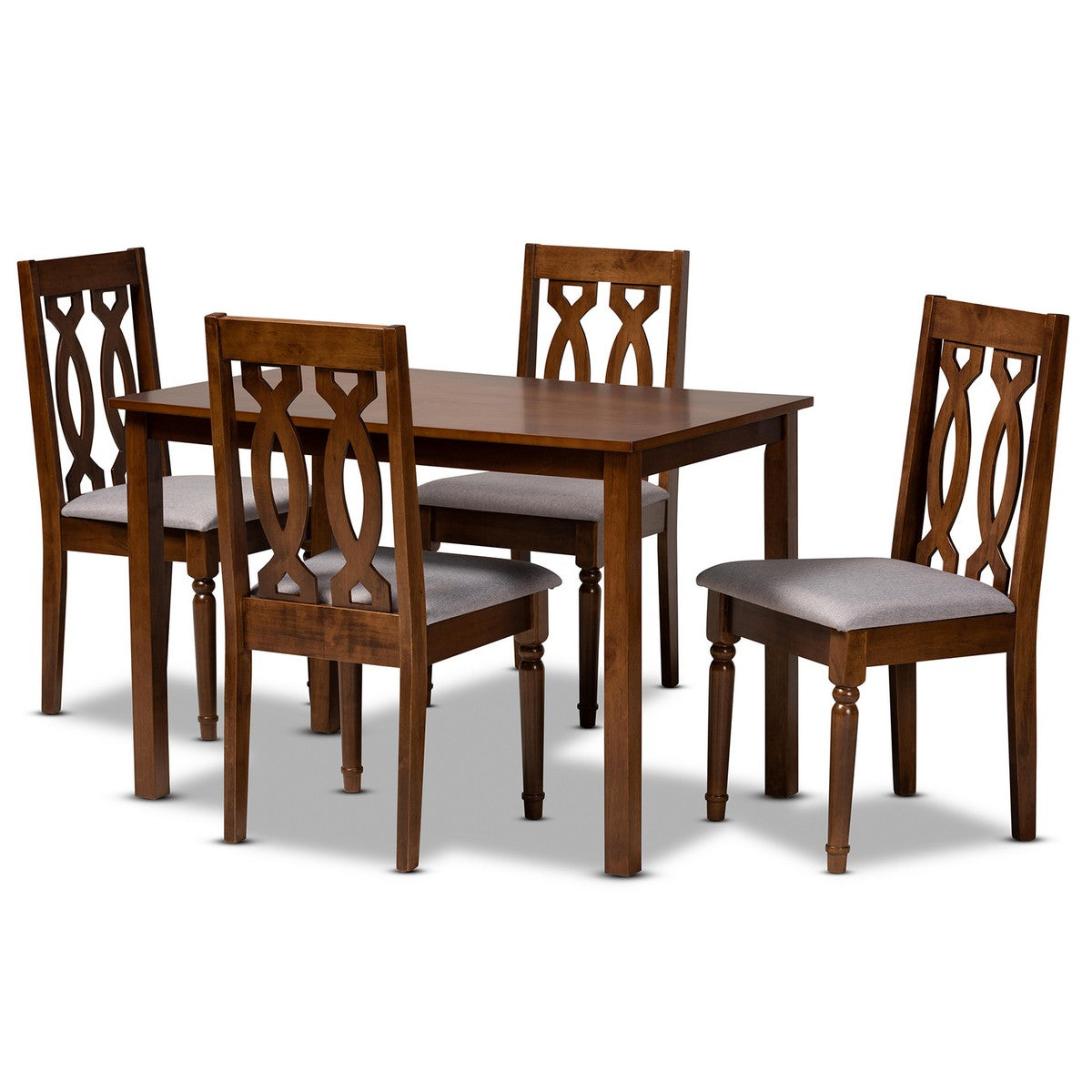 Baxton Studio Kasia Modern and Contemporary Grey Fabric Upholstered and Walnut Brown Finished Wood 5-Piece Dining Set Baxton Studio-Dining Sets-Minimal And Modern - 1