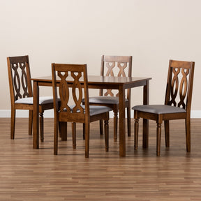 Baxton Studio Kasia Modern and Contemporary Grey Fabric Upholstered and Walnut Brown Finished Wood 5-Piece Dining Set