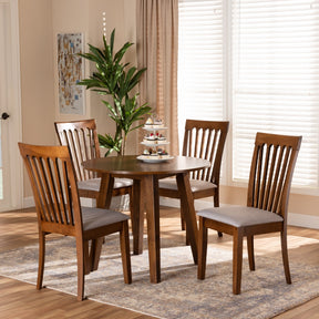 Baxton Studio Lida Modern and Contemporary Grey Fabric Upholstered and Walnut Brown Finished Wood 5-Piece Dining Set