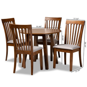 Baxton Studio Lida Modern and Contemporary Grey Fabric Upholstered and Walnut Brown Finished Wood 5-Piece Dining Set