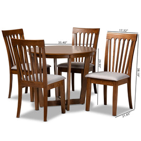 Baxton Studio Andi Modern and Contemporary Grey Fabric Upholstered and Walnut Brown Finished Wood 5-Piece Dining Set