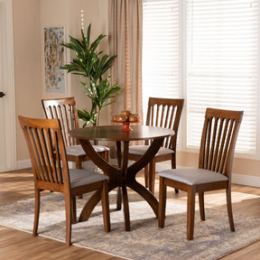 Baxton Studio Bailey Modern and Contemporary Grey Fabric Upholstered and Walnut Brown Finished Wood 5-Piece Dining Set