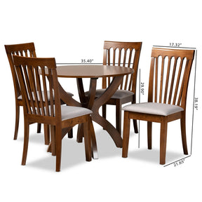 Baxton Studio Bailey Modern and Contemporary Grey Fabric Upholstered and Walnut Brown Finished Wood 5-Piece Dining Set
