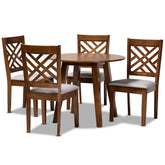 Baxton Studio Lilly Modern and Contemporary Grey Fabric Upholstered and Walnut Brown Finished Wood 5-Piece Dining Set Baxton Studio-Dining Sets-Minimal And Modern - 1