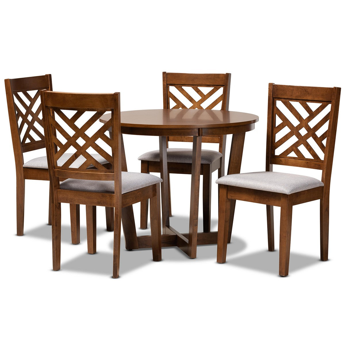 Baxton Studio Alena Modern and Contemporary Grey Fabric Upholstered and Walnut Brown Finished Wood 5-Piece Dining Set Baxton Studio-Dining Sets-Minimal And Modern - 1