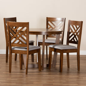 Baxton Studio Alena Modern and Contemporary Grey Fabric Upholstered and Walnut Brown Finished Wood 5-Piece Dining Set