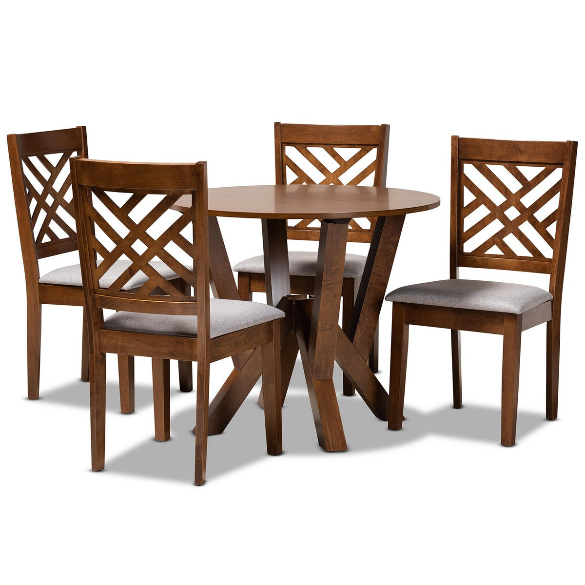 Baxton Studio Elise Modern and Contemporary Grey Fabric Upholstered and Walnut Brown Finished Wood 5-Piece Dining Set Baxton Studio-Dining Sets-Minimal And Modern - 1