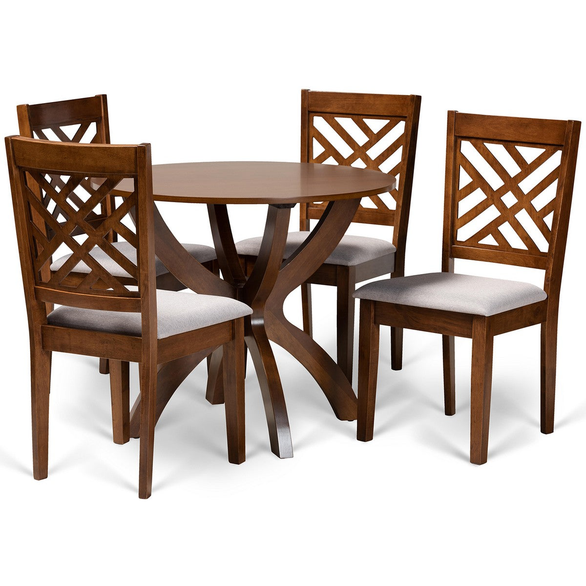 Baxton Studio Edona Modern and Contemporary Grey Fabric Upholstered and Walnut Brown Finished Wood 5-Piece Dining Set Baxton Studio-Dining Sets-Minimal And Modern - 1