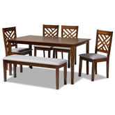 Baxton Studio Gustavo Modern and Contemporary Grey Fabric Upholstered and Walnut Brown Finished Wood 6-Piece Dining Set Baxton Studio-Dining Sets-Minimal And Modern - 1