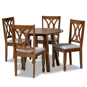 Baxton Studio Leon Modern and Contemporary Grey Fabric Upholstered and Walnut Brown Finished Wood 5-Piece Dining Set Baxton Studio- Dining Sets-Minimal And Modern - 1