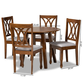 Baxton Studio Leon Modern and Contemporary Grey Fabric Upholstered and Walnut Brown Finished Wood 5-Piece Dining Set