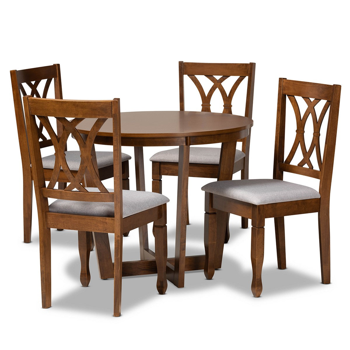 Baxton Studio Aggie Modern and Contemporary Grey Fabric Upholstered and Walnut Brown Finished Wood 5-Piece Dining Set Baxton Studio- Dining Sets-Minimal And Modern - 1