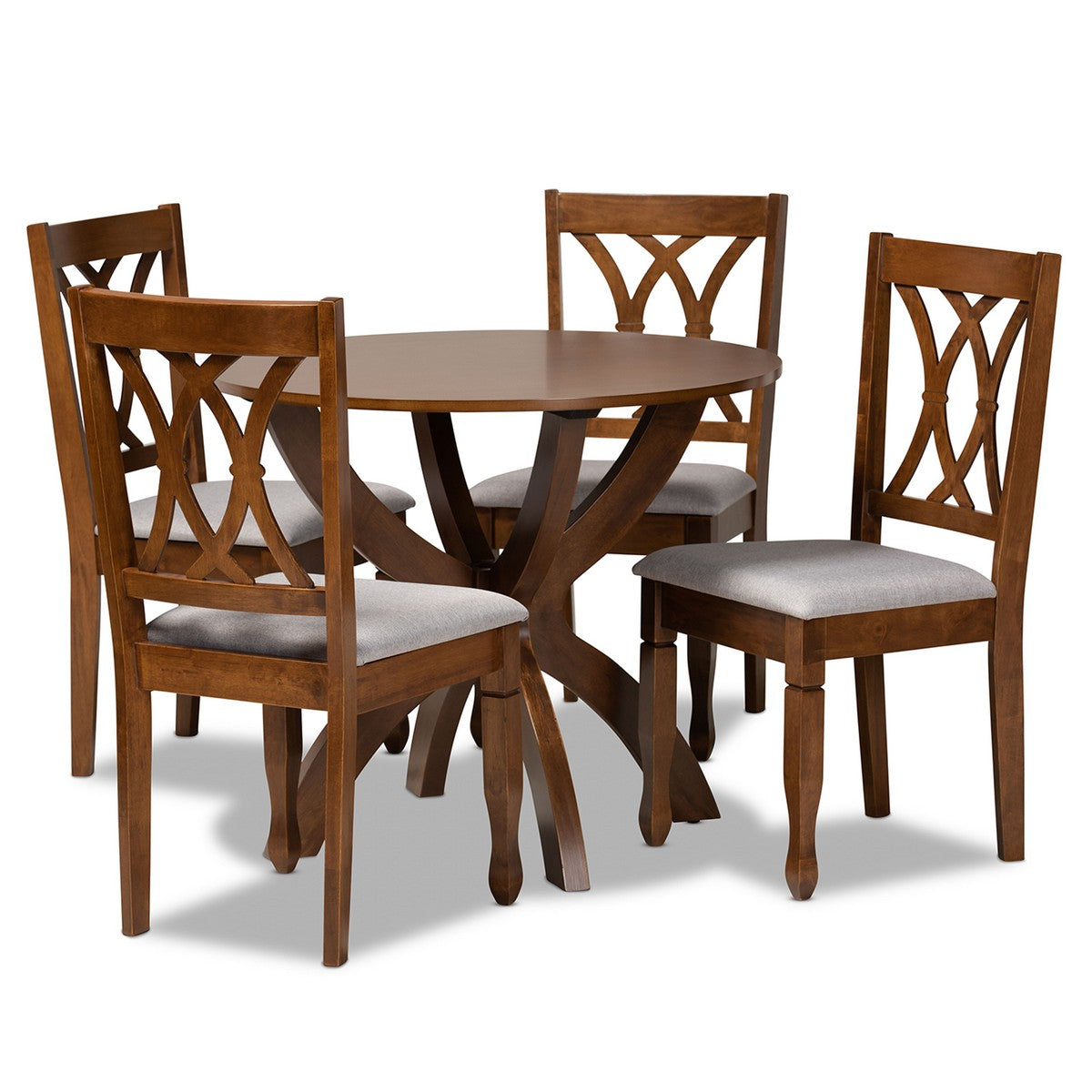 Baxton Studio April Modern and Contemporary Grey Fabric Upholstered and Walnut Brown Finished Wood 5-Piece Dining Set Baxton Studio- Dining Sets-Minimal And Modern - 1