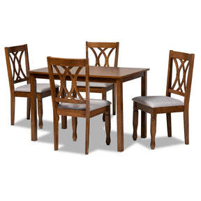 Baxton Studio Sefa Modern and Contemporary Grey Fabric Upholstered and Walnut Brown Finished Wood 5-Piece Dining Set Baxton Studio- Dining Sets-Minimal And Modern - 1