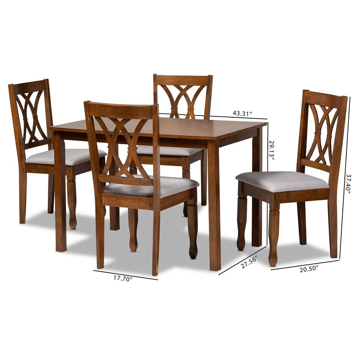 Baxton Studio Sefa Modern and Contemporary Grey Fabric Upholstered and Walnut Brown Finished Wood 5-Piece Dining Set