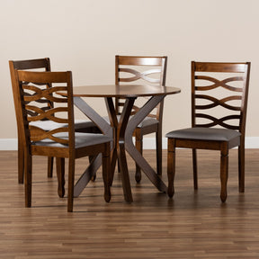 Baxton Studio Mila Modern and Contemporary Grey Fabric Upholstered and Walnut Brown Finished Wood 5-Piece Dining Set
