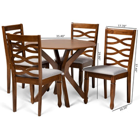 Baxton Studio Mila Modern and Contemporary Grey Fabric Upholstered and Walnut Brown Finished Wood 5-Piece Dining Set